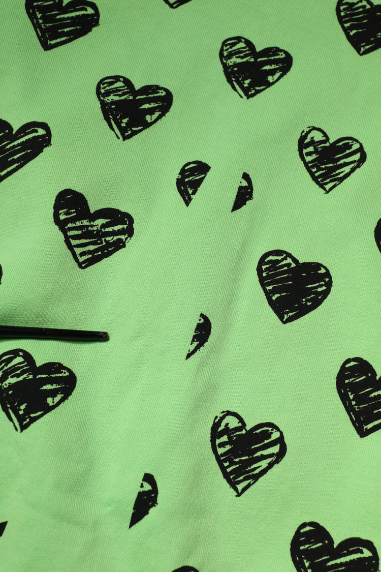 Green Heart Print Crew Neck Pullover Sweater