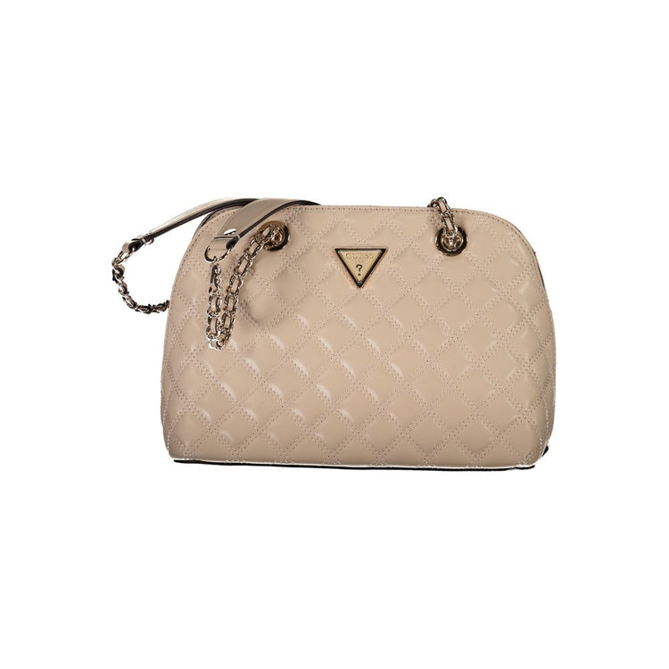 Beige Polyurethane Women Handbag
