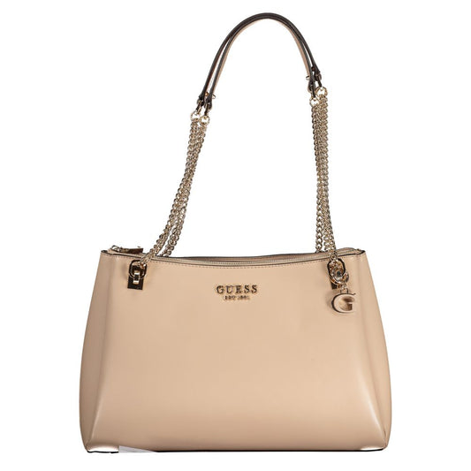 Beige Polyurethane Women Handbag