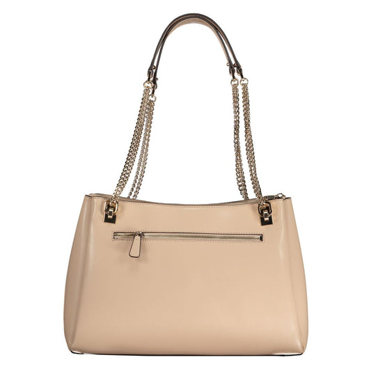 Beige Polyurethane Women Handbag