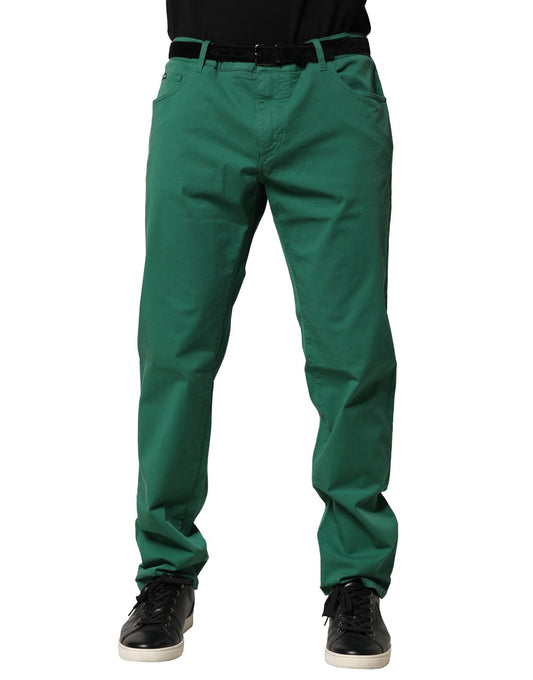 Green Cotton Stretch Skinny Men Denim Jeans