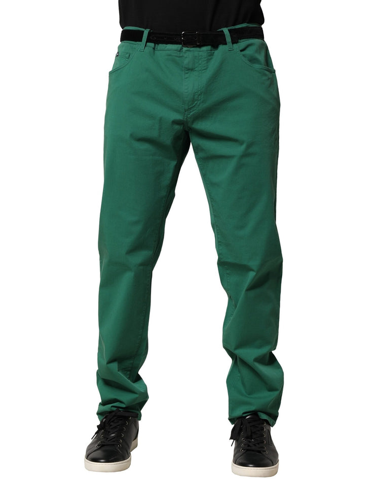 Green Cotton Stretch Skinny Men Denim Jeans