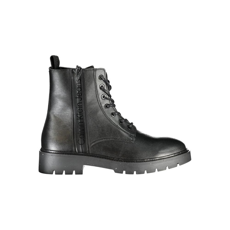 Black Polyurethane Men Ankle Boot