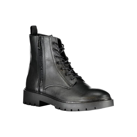 Black Polyurethane Men Ankle Boot