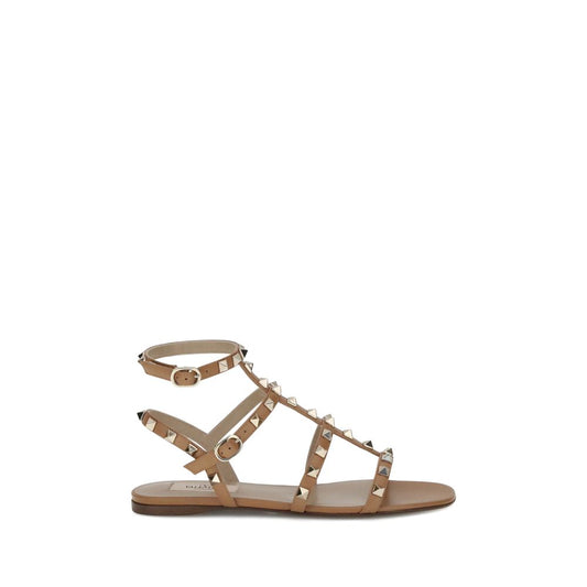 Beige Calf Leather Bos Taurus Flat Sandals