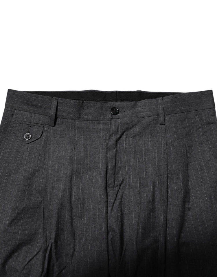 Gray Striped Cotton Formal Pants