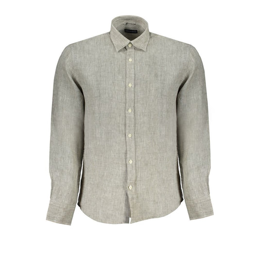 "Grigio Linen Men's Shirt with Italian Collar"
