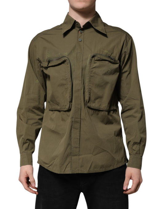 Army Green Button Down Long Sleeves Shirt