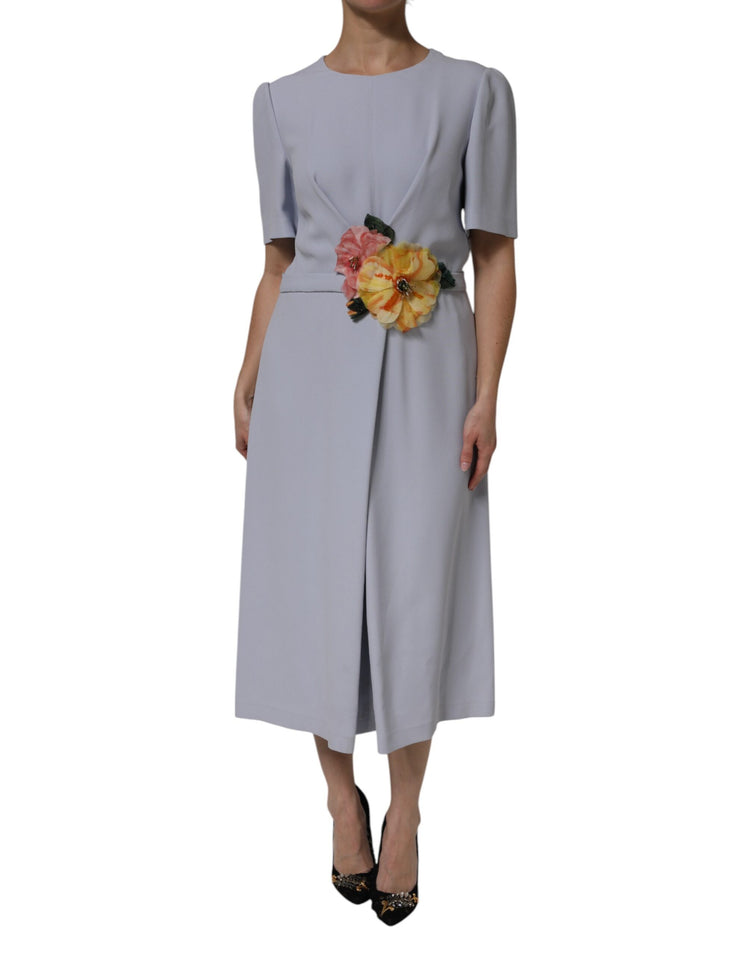 Gray Viscose ShortSleeve Sheath Midi Dress