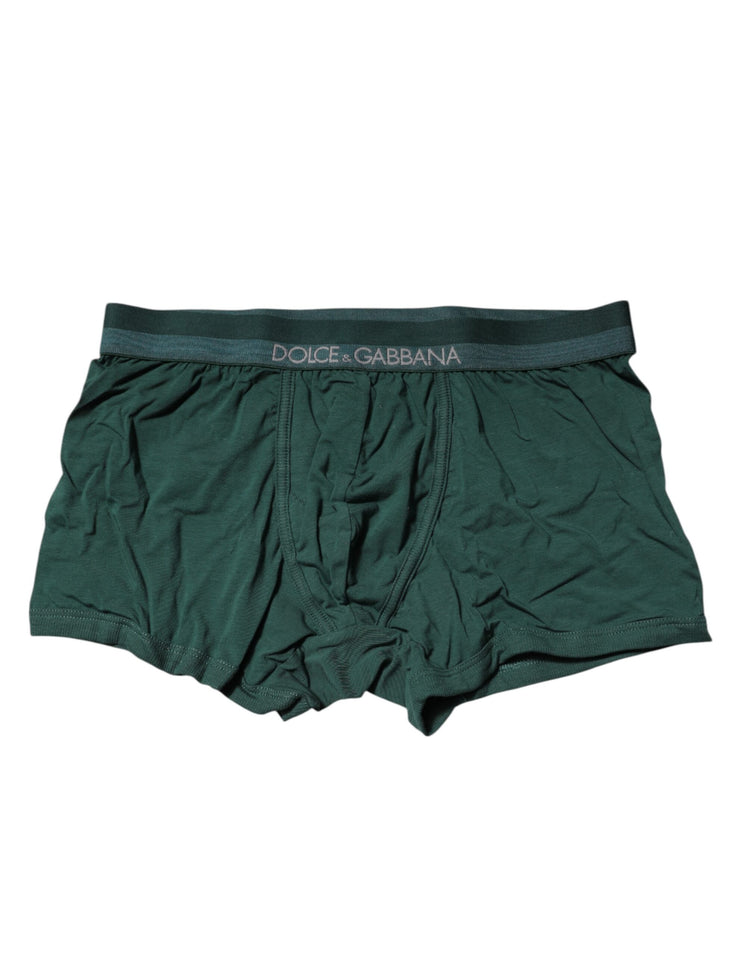 Green Cotton Regular Men Boxer Brief Underwear