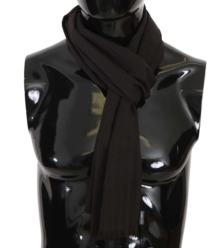 Dark Gray Virgin Wool Striped Pattern Wrap Scarf