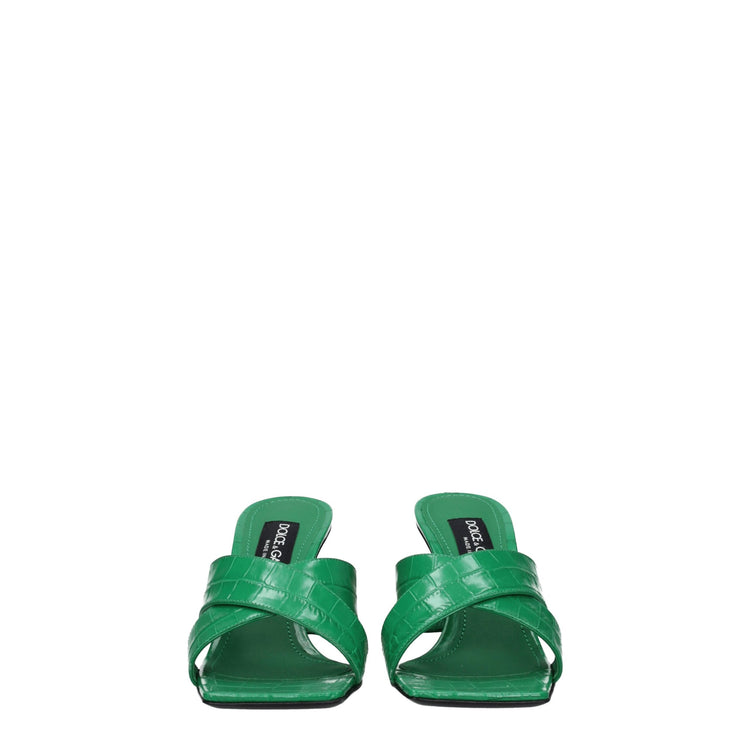 Green Leather Flat Sandals