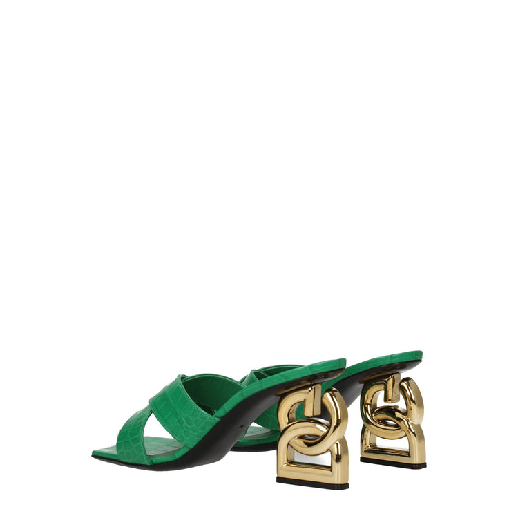 Green Leather Flat Sandals
