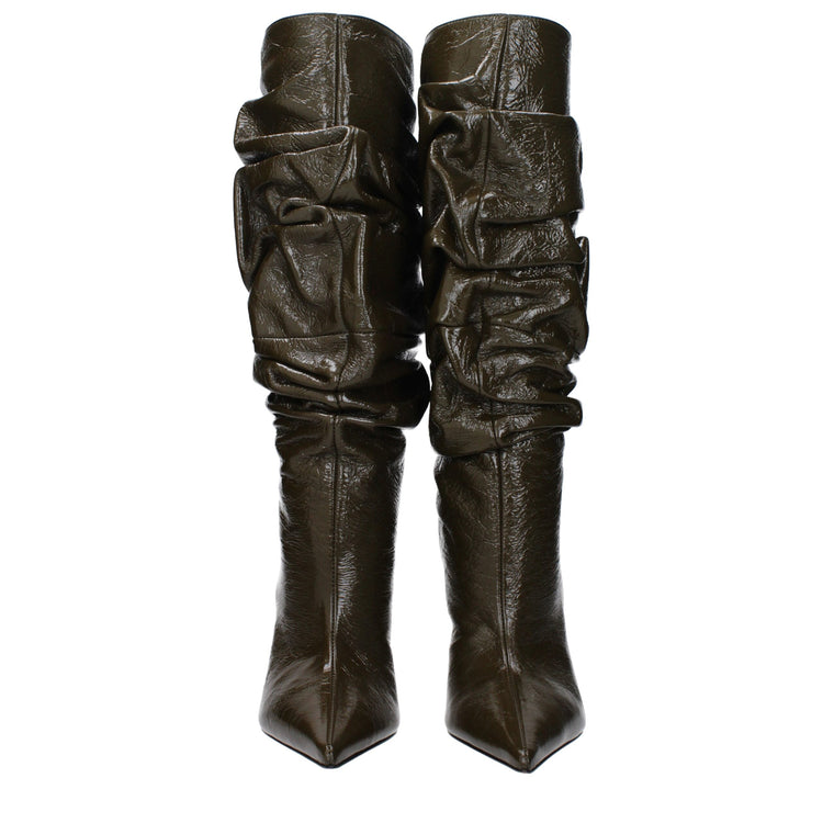 Green Leather High Heel Boots