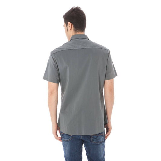 "Gray Cotton Men's Shirt with Italian Collar"