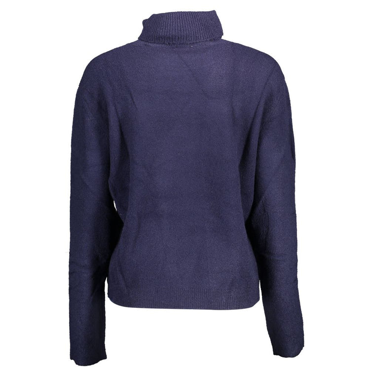 "Blue Acrylic Women Sweater with Turtleneck Detail"