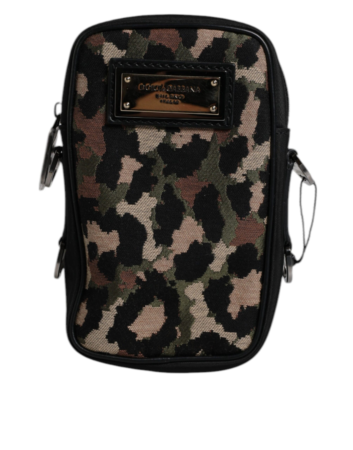 Multicolor Leopard Jacquard Logo Plaque Neck Strap Bag