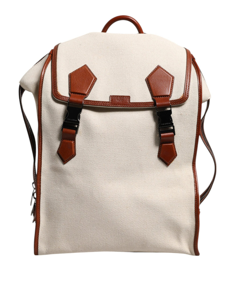 Beige Brown Canvas Leather EDGE Travel Men Back Pack Bag