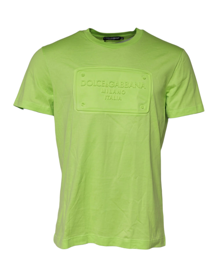 Green Embossed Logo Cotton Crew Neck T-shirt