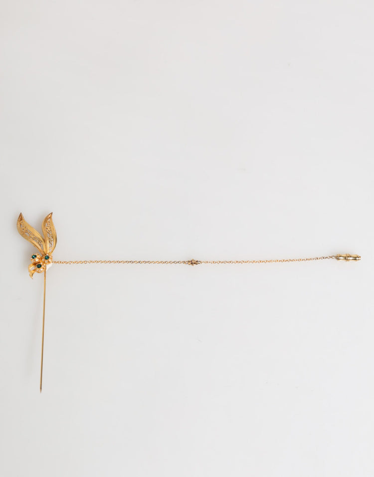 Gold Tone 925 Sterling Silver Crystal Chain Pin Brooch