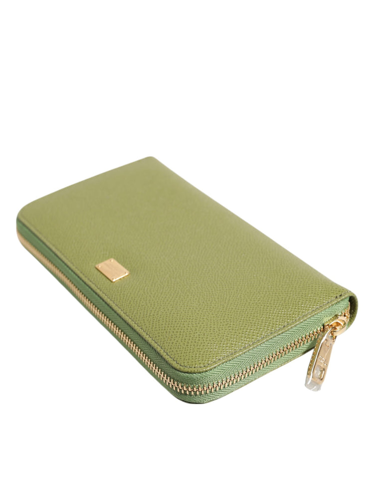 Green Leather Logo Plaque Zip Around Continenta Wallet