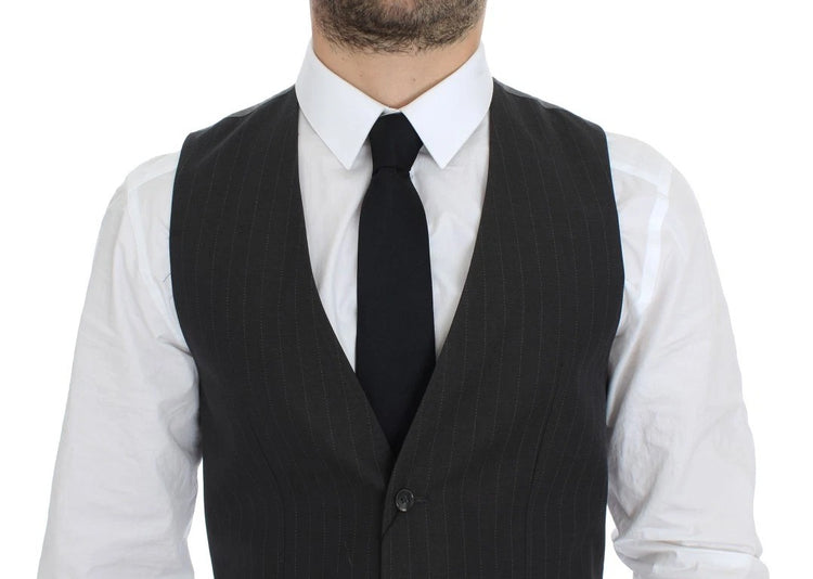 Gray Striped Formal Dress Gilet Vest