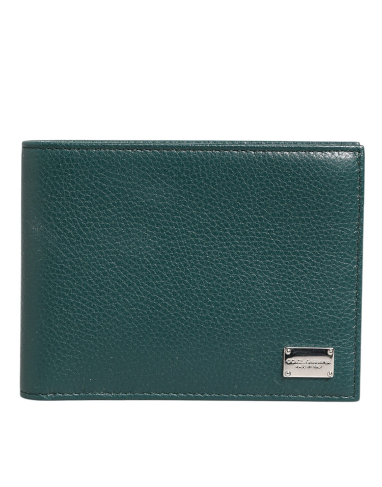 Green Leather DG Logo Plaque Bifold Men Card Holder Wallet