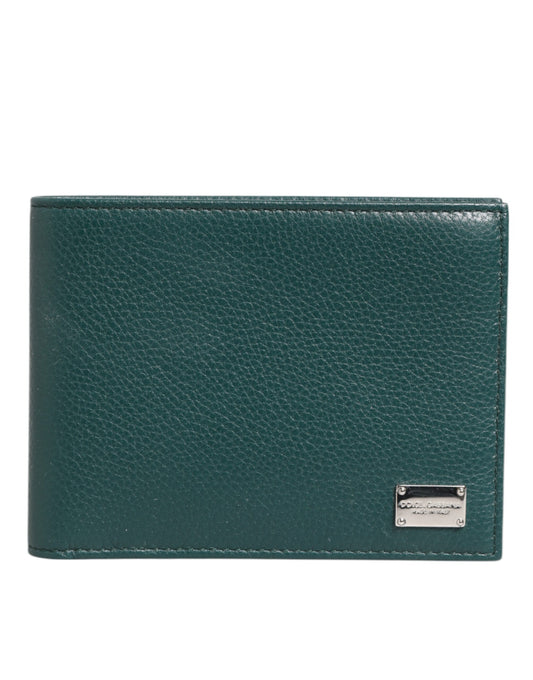 Green Leather DG Logo Plaque Bifold Men Card Holder Wallet