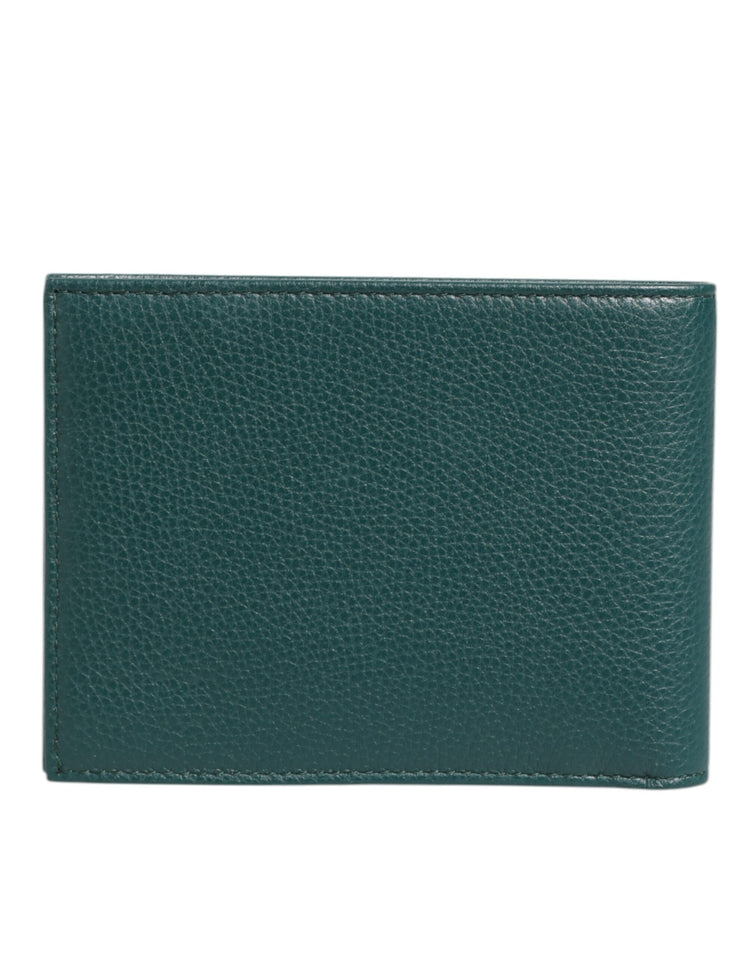 Green Leather DG Logo Plaque Bifold Men Card Holder Wallet