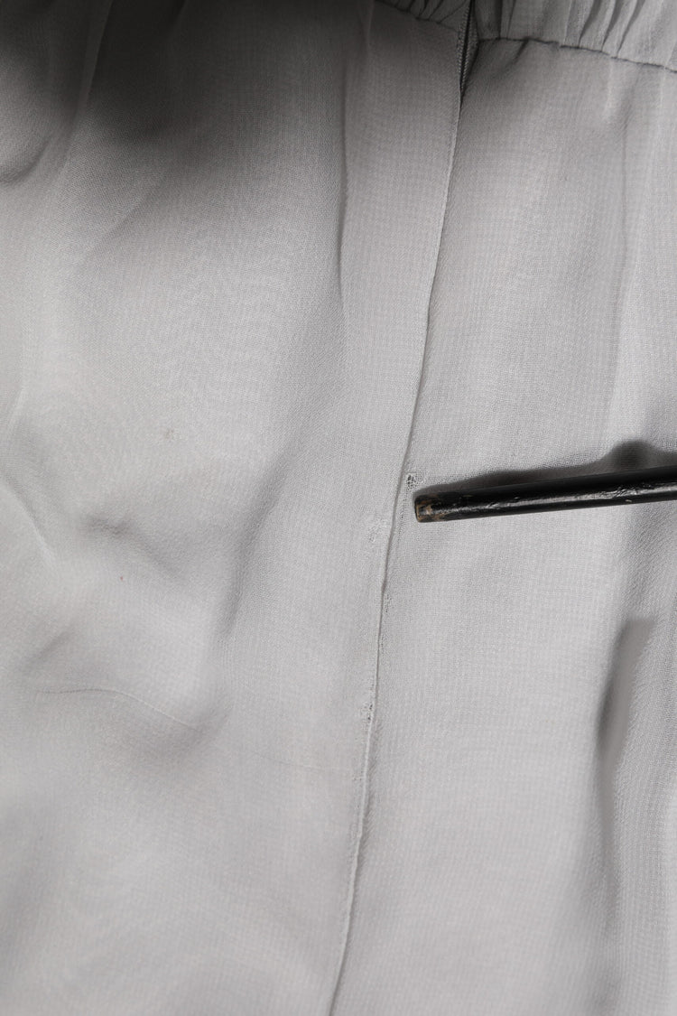 Grey Pleated Maxi Long Sleeve Silk Blend Gown Dress