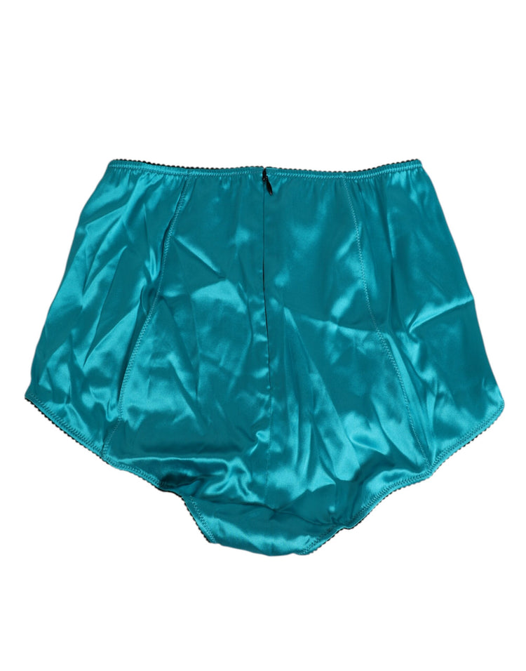 Aqua Green Satin High-Waist Briefs Underwear