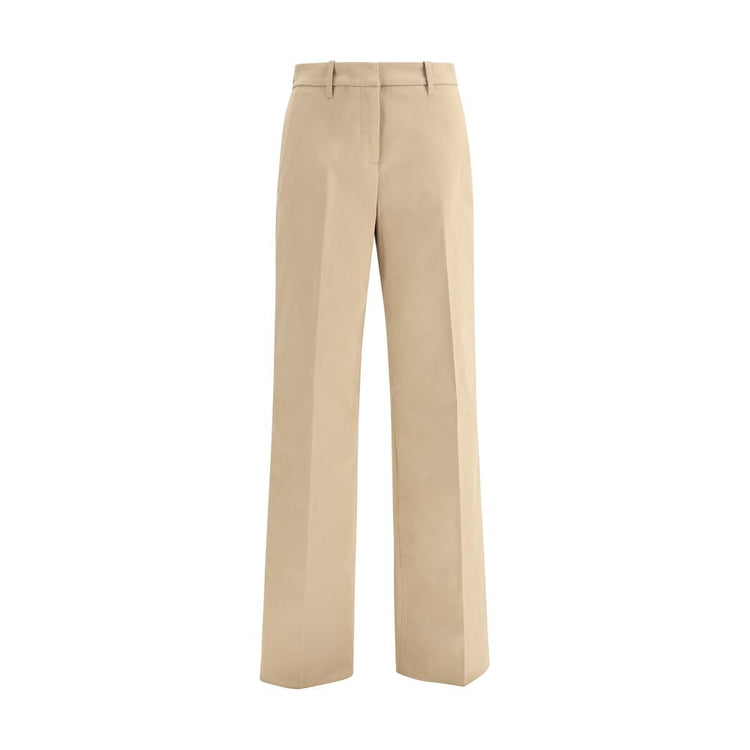 Beige Cotton Casual Pants