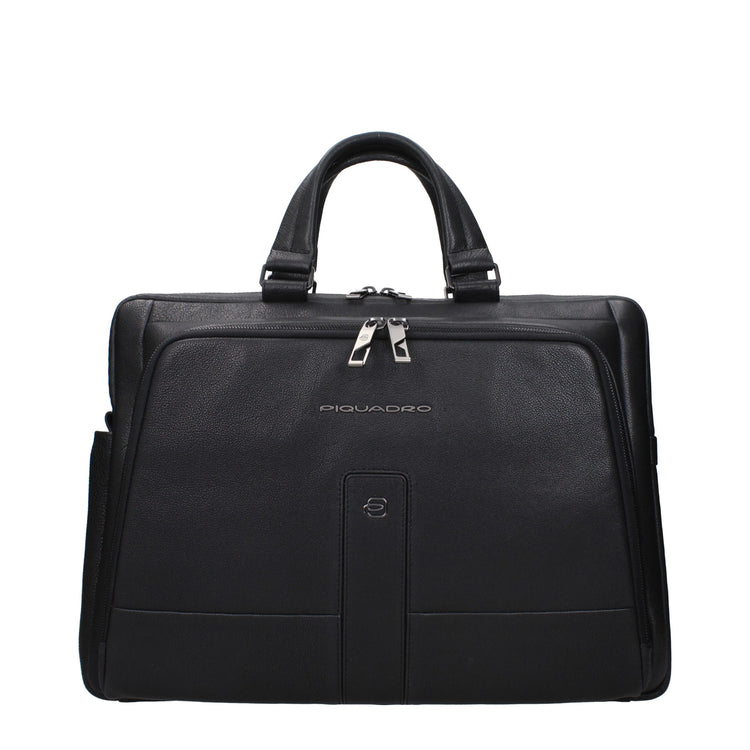 Black Leather Business And Laptop Bag