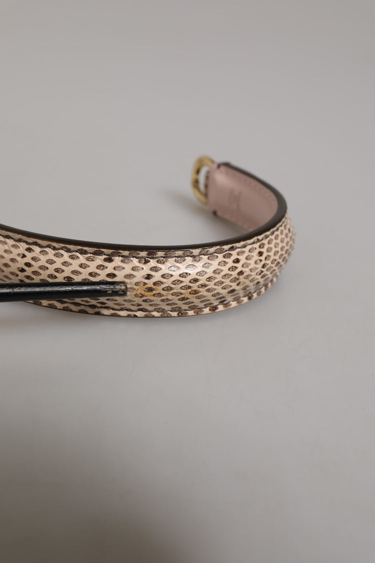 Beige Brown Snakeskin Leather Gold Ring Shoulder Strap