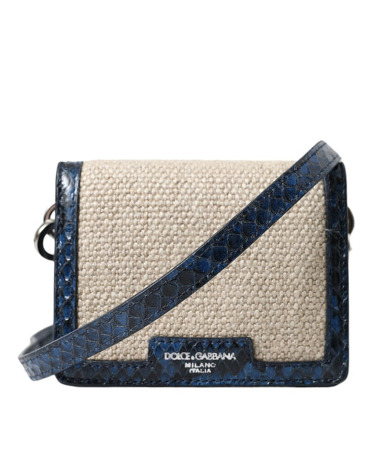 Beige Raffia Blue Leather Trim Mini Shoulder Purse Crossbody Bag