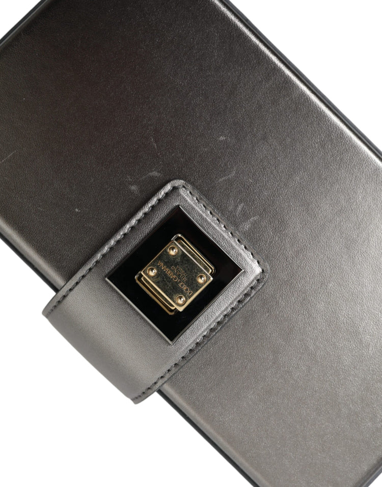 Steel Gray Leather Box Shape Shoulder Gold DG Logo Plaque Bag