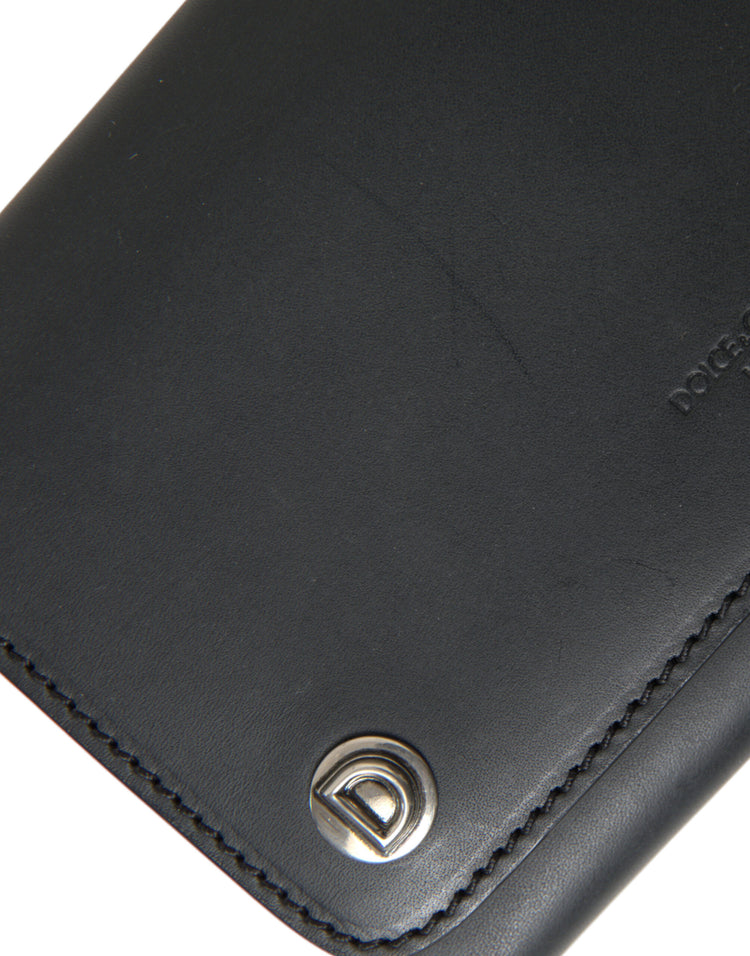 Black Leather Logo Embossed Mini Bifold Wallet Borse Bag