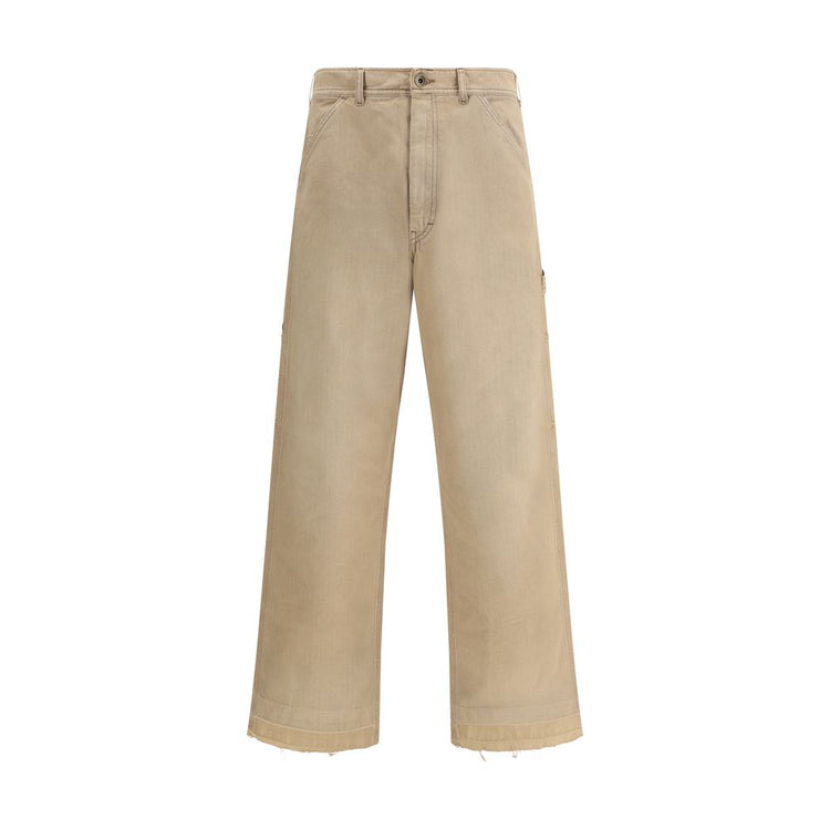 Beige Cotton Casual Pants