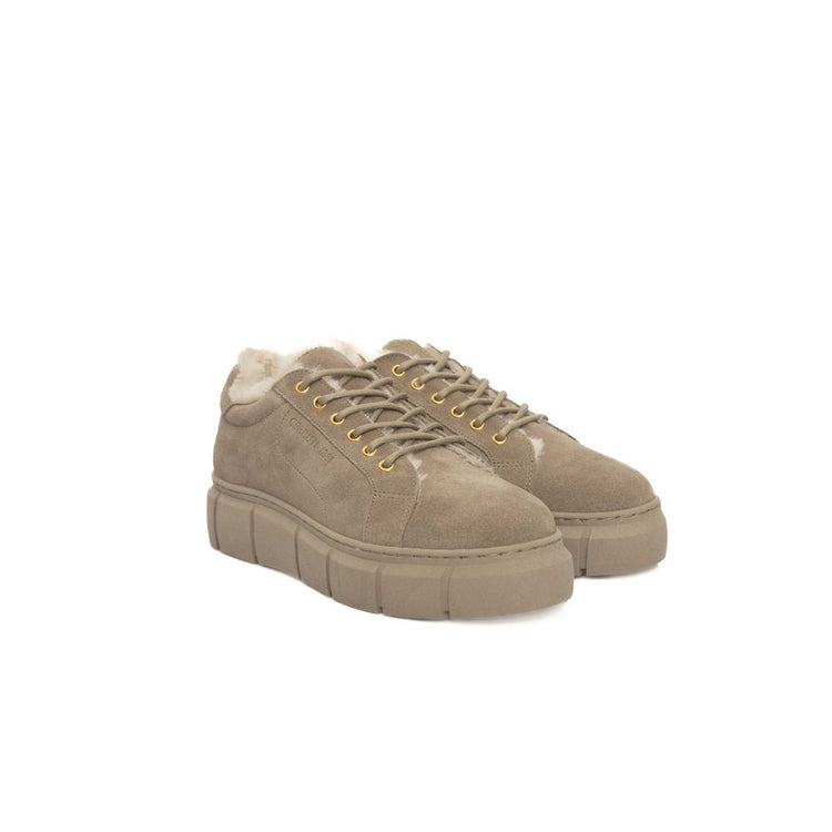 Beige Calfskin Women Platform Sneaker
