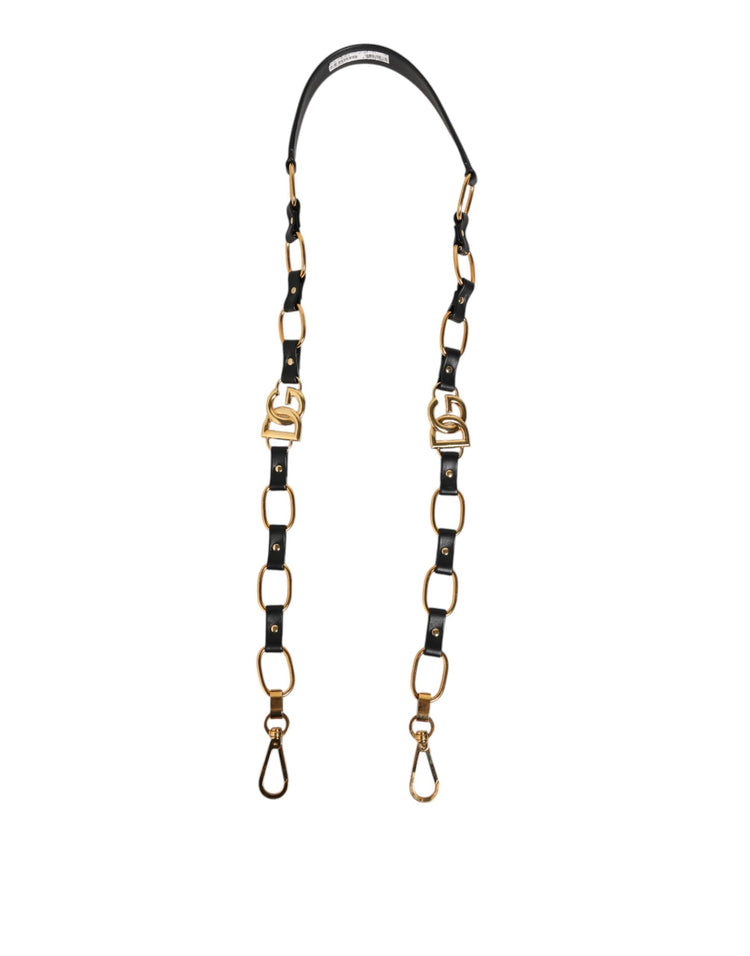 Black Leather Gold Chain Bag Accessory Shoulder Strap