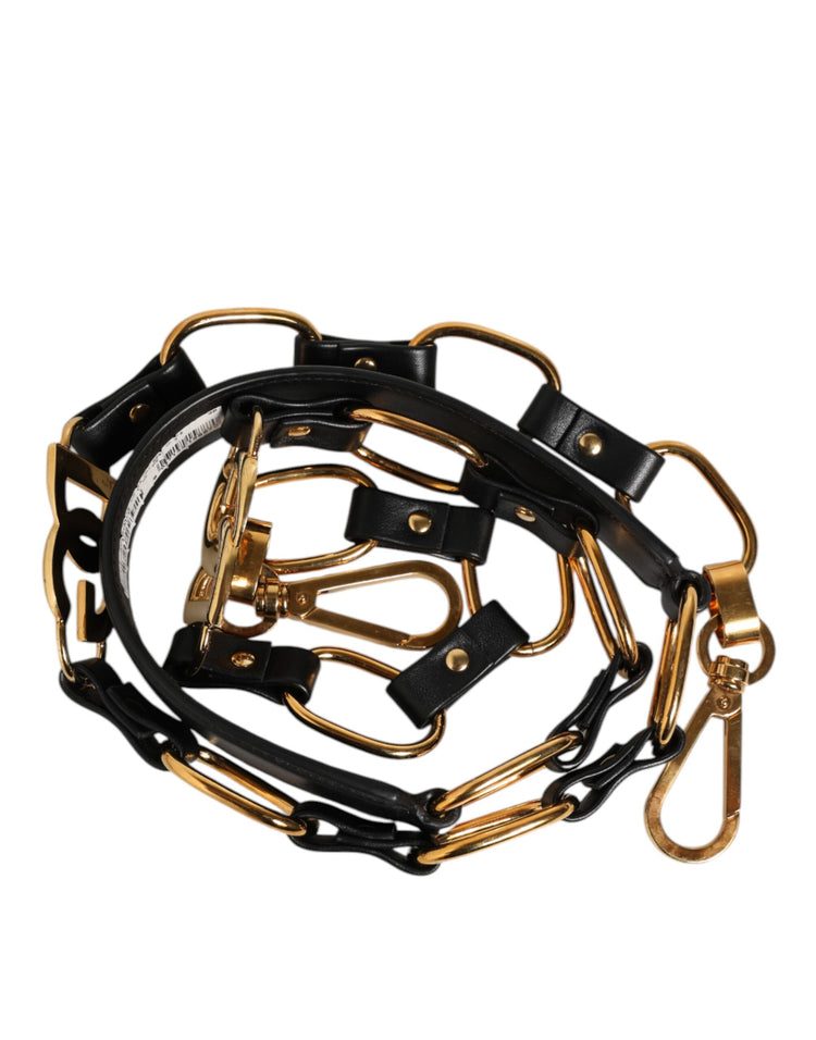 Black Leather Gold Chain Bag Accessory Shoulder Strap