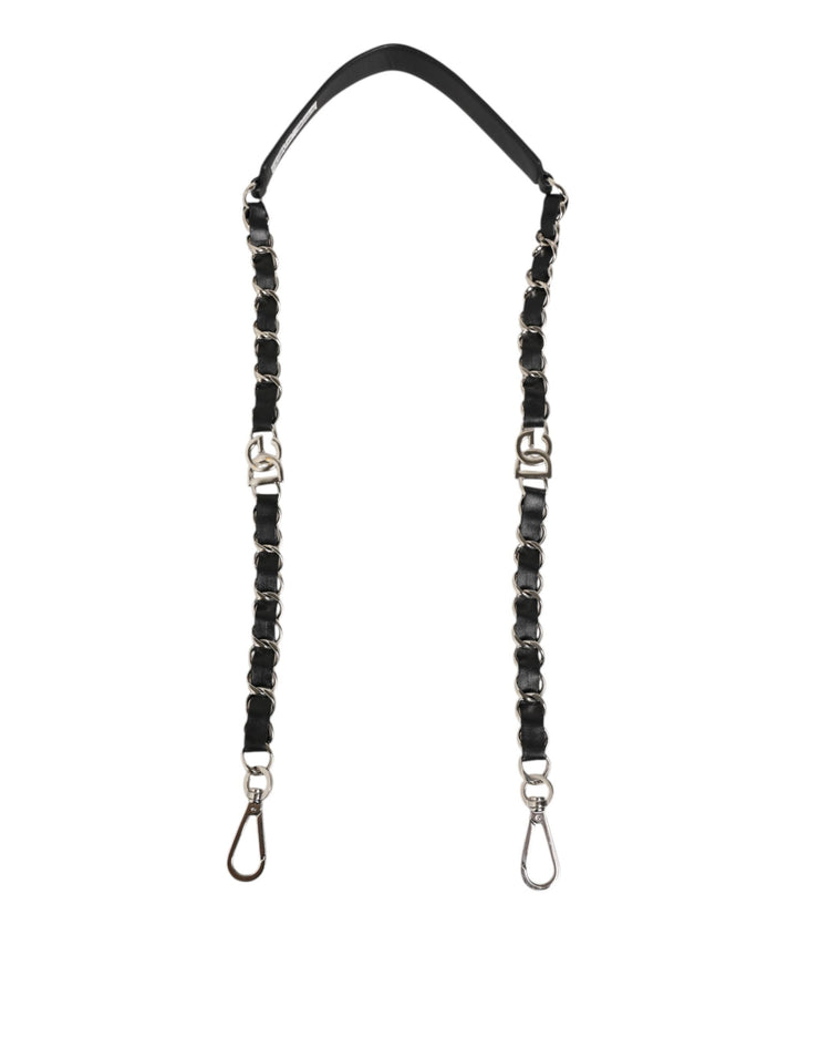 Black Leather Silver Chain Bag Accessory Shoulder Strap