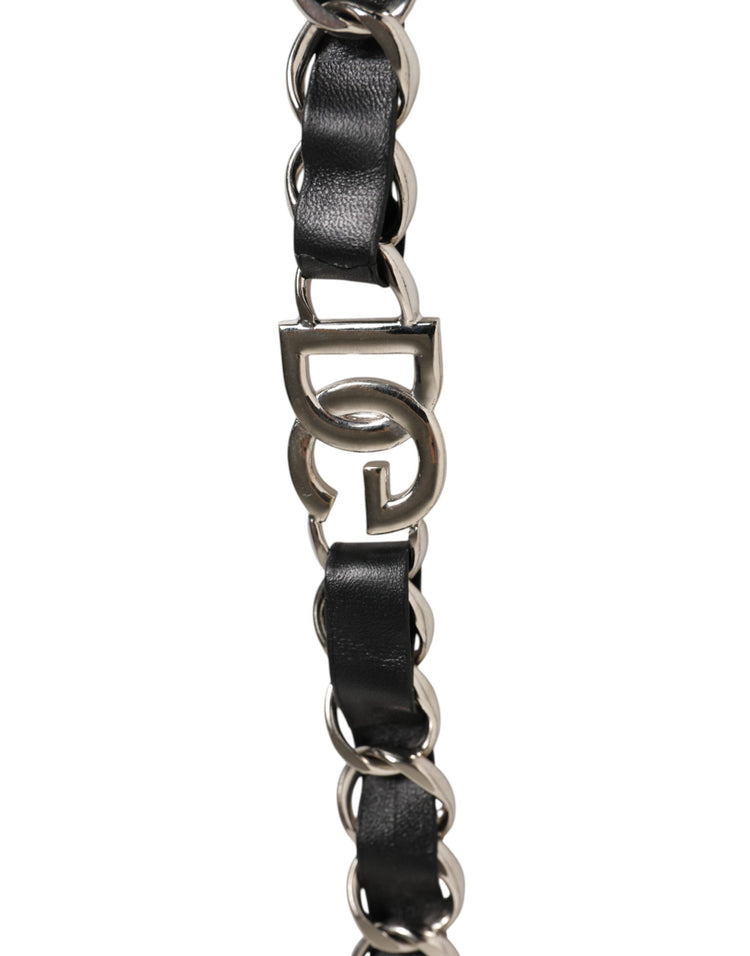 Black Leather Silver Chain Bag Accessory Shoulder Strap