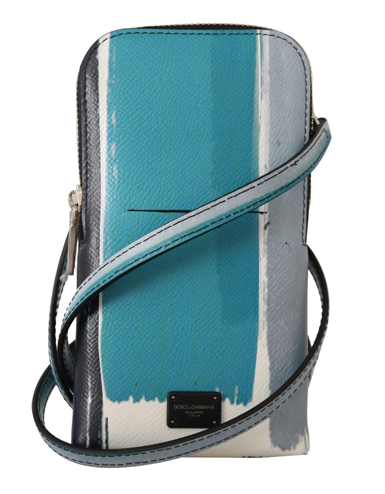 Blue Leather Cross Body Neck Strap Card Slot Phone Pocket