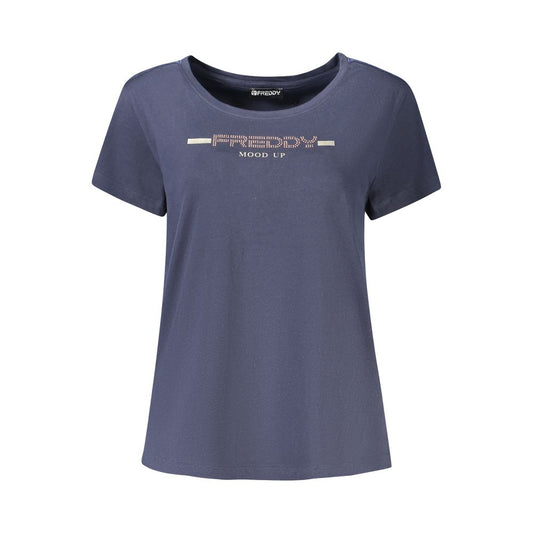 "Blu Cotton Women T-Shirt with Rhinestone Detailing"
