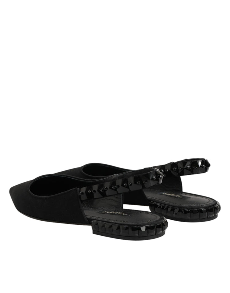 Black Crystal Charmeuse Slingback Shoes