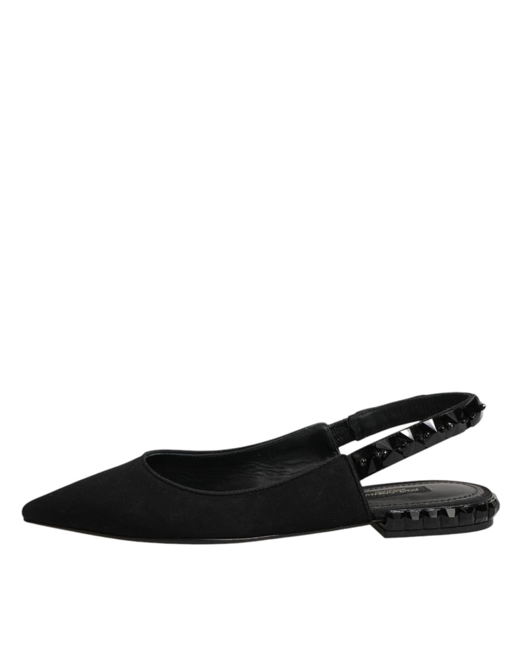 Black Crystal Charmeuse Slingback Shoes