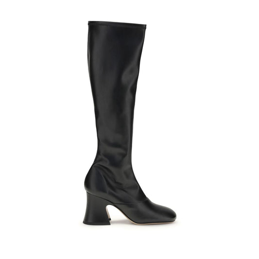 Black Leather High Heel Boots