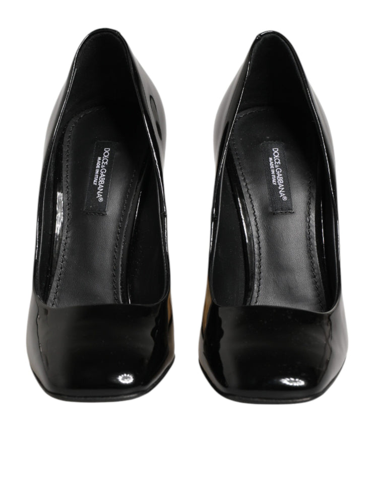Black Gold Patent Leather Logo Heels Pumps Shoes