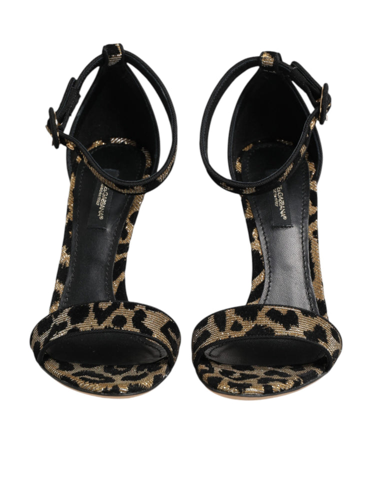 Gold Leopard Ankle Strap Heels Sandals Shoes